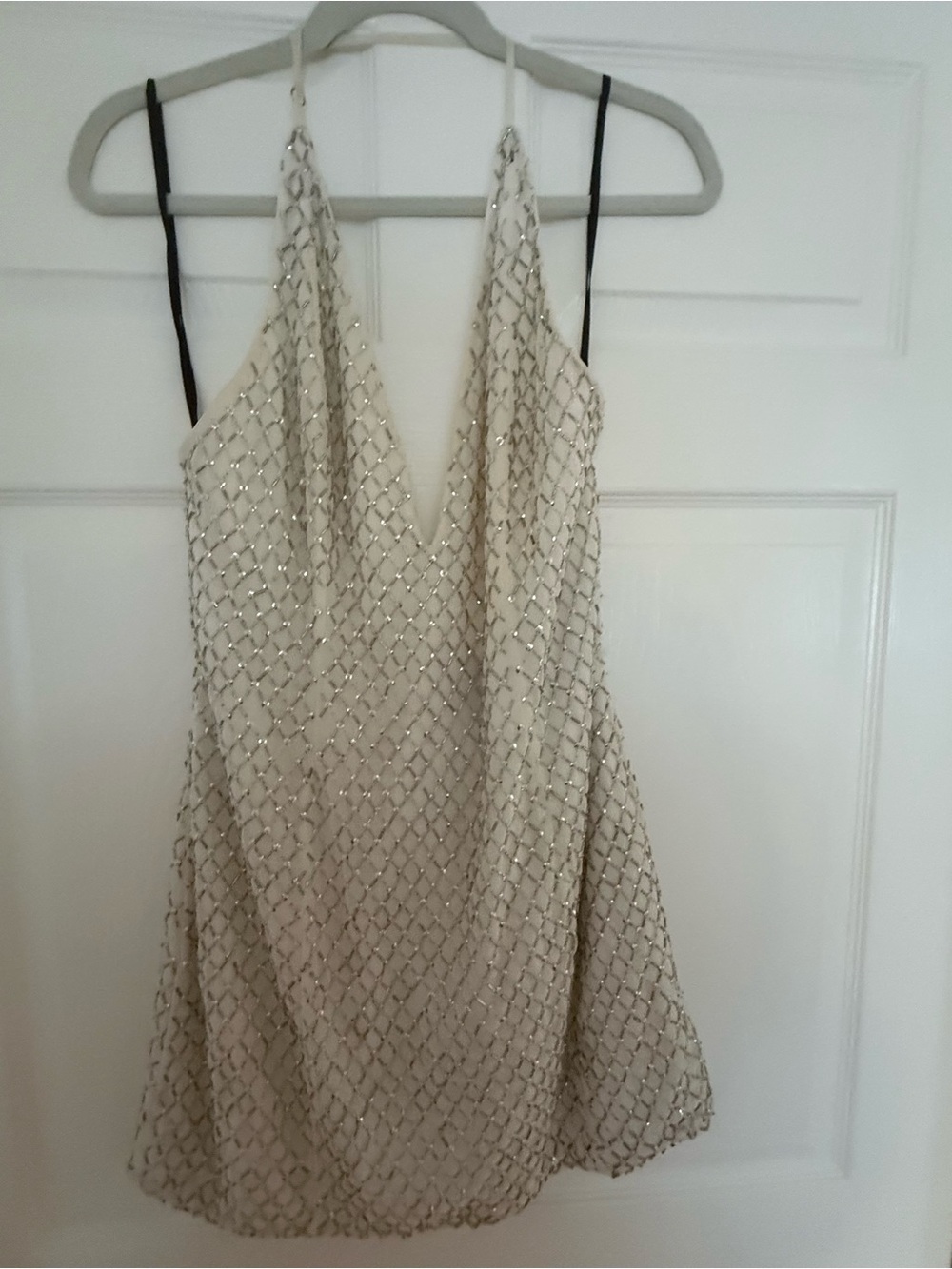 NBD Cream Sequin Grid Slip Mini Dress